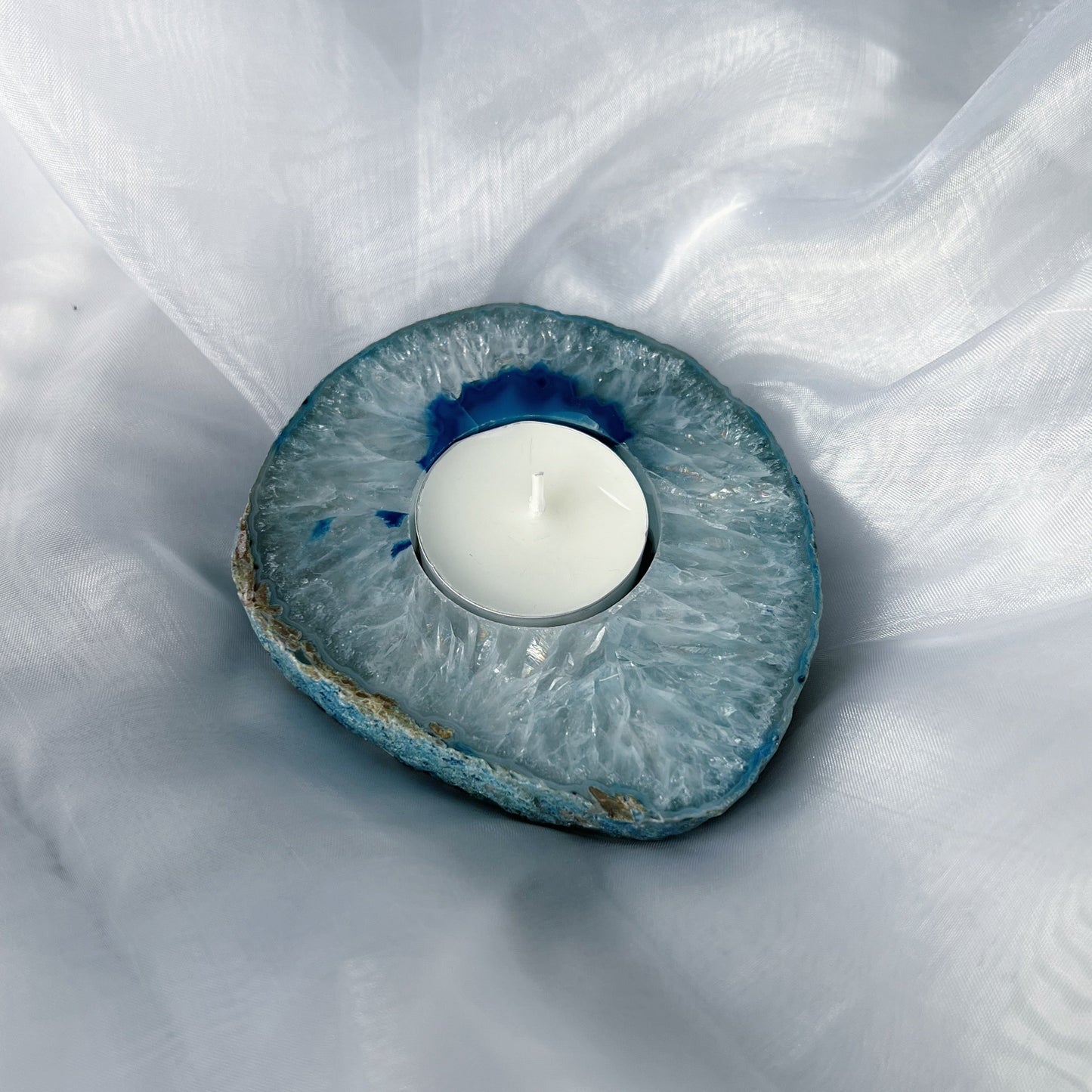 Platte agaat schijf - theelichthouder