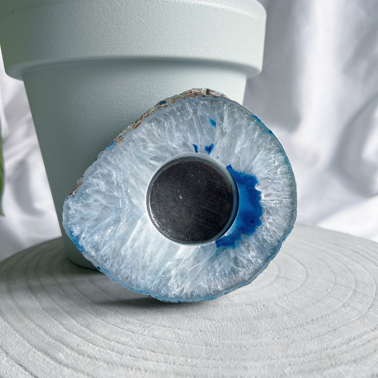 Platte agaat schijf - theelichthouder